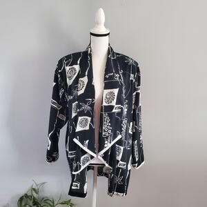 Peter Popovich Vintage Black & White Graphic Open Blazer 16